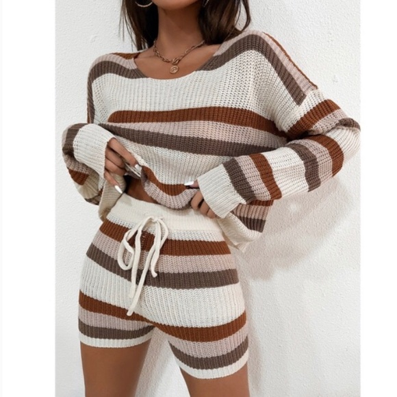 Lounge Pants Pattern Cozy Knit Joggers Cozy Cream Stripes Knit